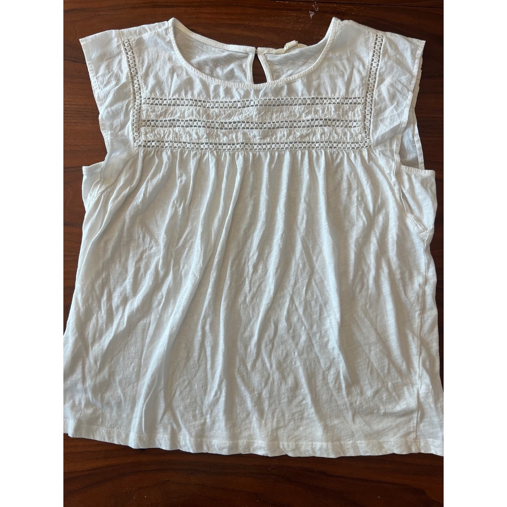 Lucky Brand White Sleeveless Boho Lace Crochet Yoke Blouse Top Lg babydoll